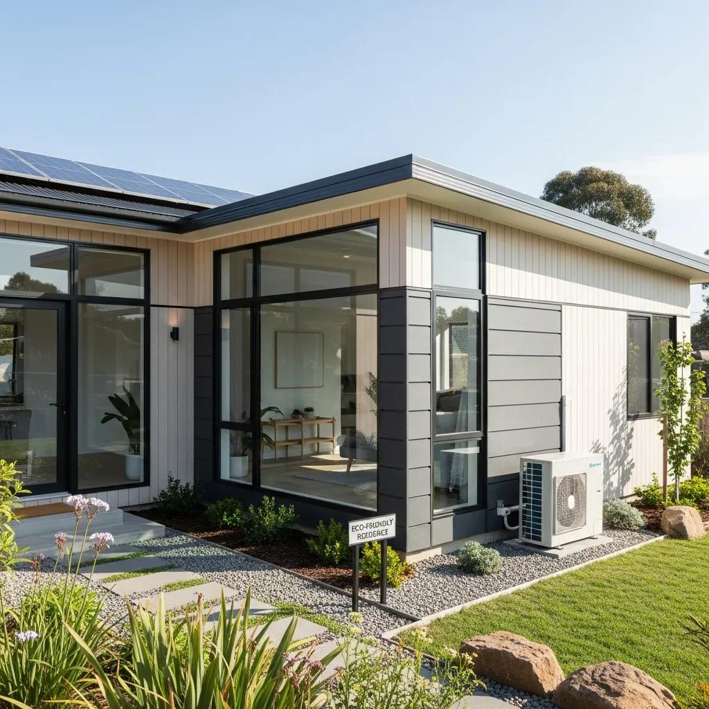 Home with energy-efficient windows and modern HVAC system in a landscaped setting