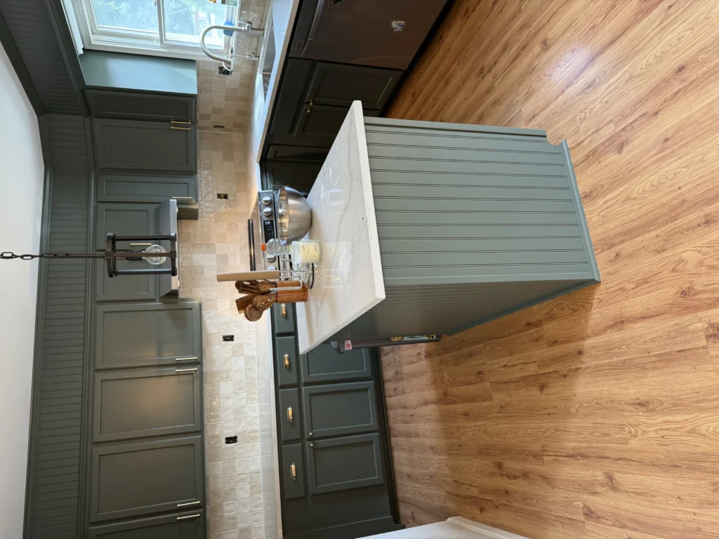 Open-concept modern kitchen design showcasing sustainable materials and minimalistic aesthetics